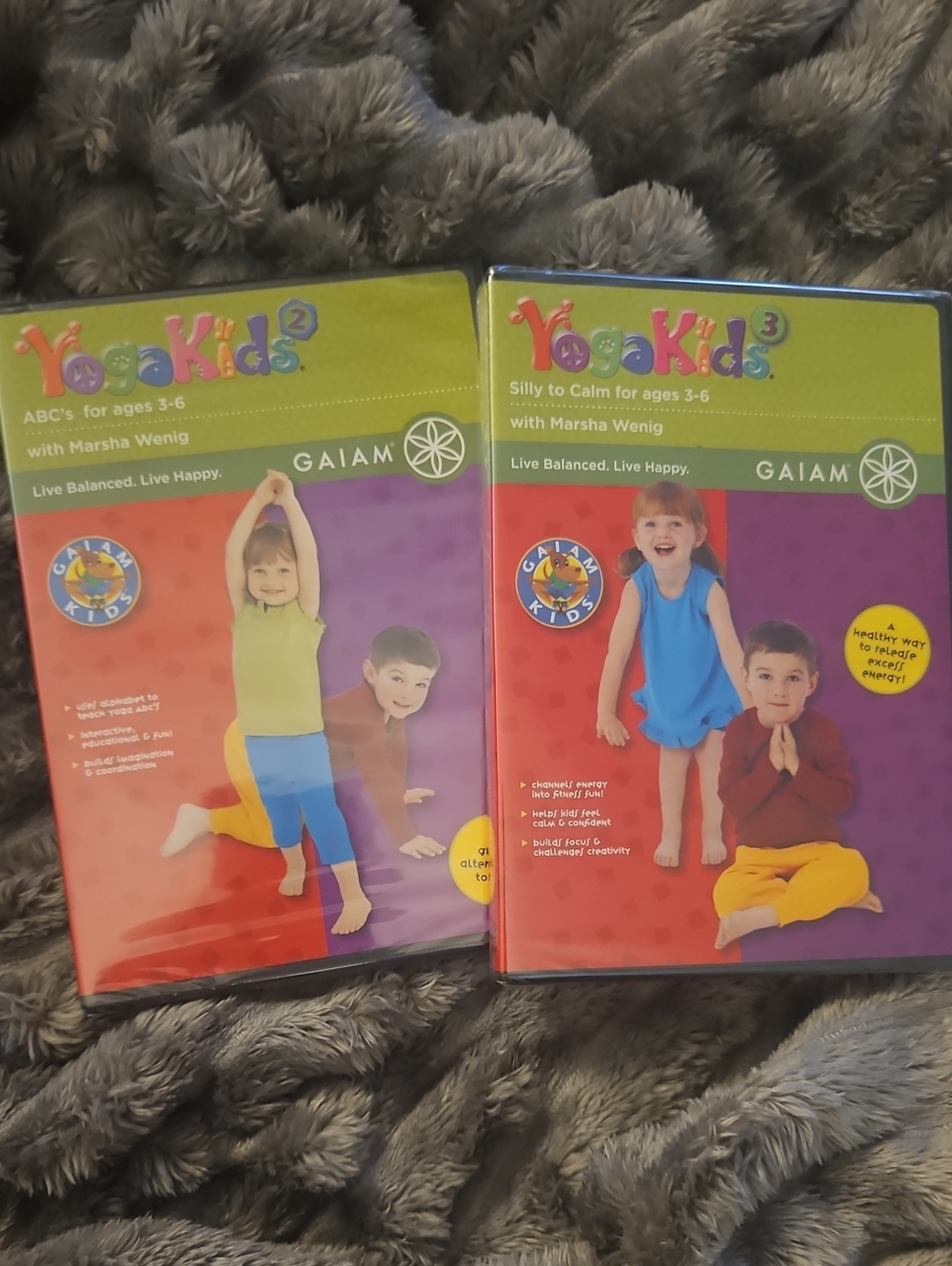 GAIAM YogaKids DVD Pair - Lime Green & Purple Covers
